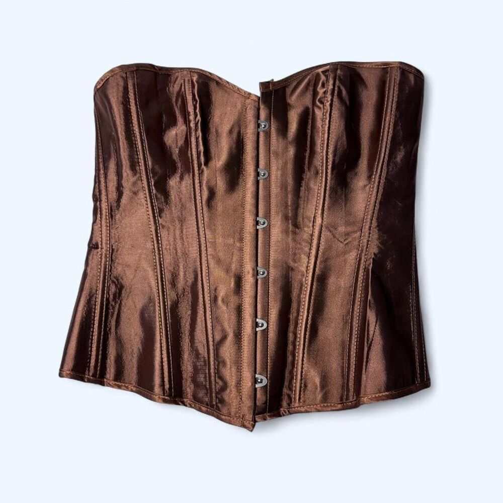 ✨ Chocolate Brown Satin Corset Bustier Size M ✨